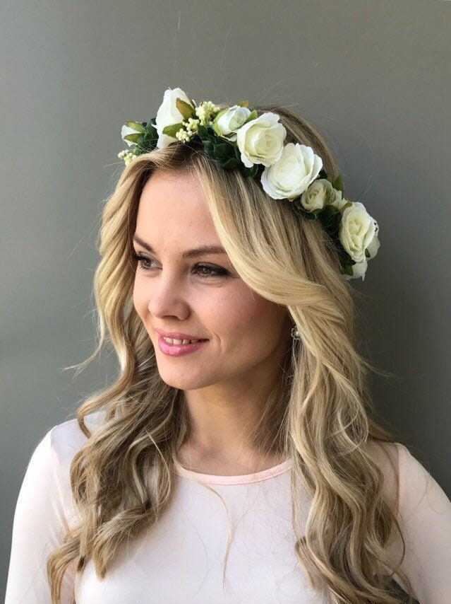 White rose flower crown bridal hair wreath wedding flower Etsy