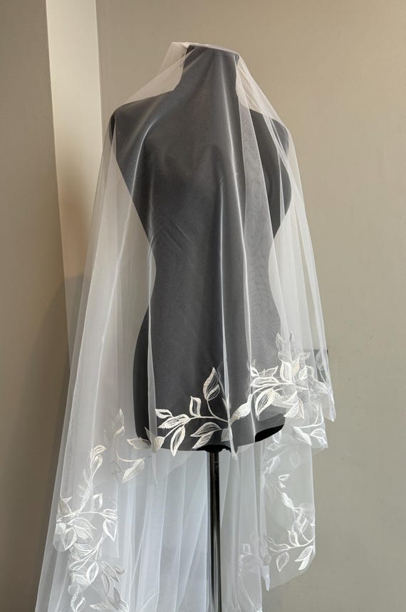 Veil lace wedding veil with blusher veil wedding lace veil two tier veil embroidery veil two layer veil lace edge veil bridal veil cathedral