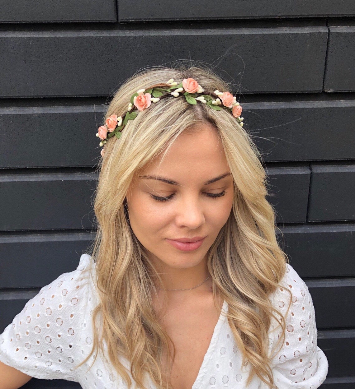 Peach Flower Crown Floral Hair Wreath Wedding Floral Headpiece Etsy
