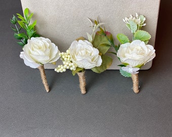 Boutonniere white wedding flower accessories boutonniere for men buttonhole wedding flowers groom groomsmen fall wedding boutonniere boho