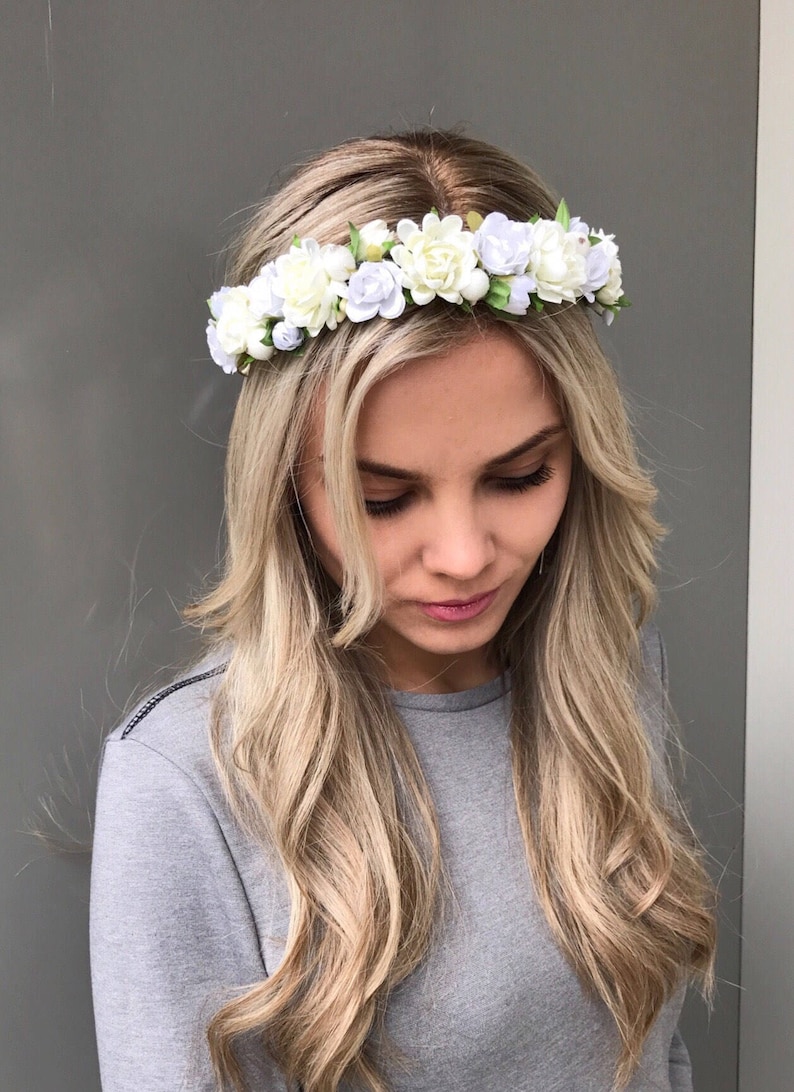 White flower crown Bridal hair wreath Wedding halo Flower Etsy