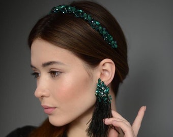 Diadema esmeralda tocado nupcial tiara verde con cuentas diadema accesorios para el cabello de boda dolce diadema adulto corona barroca pieza de cabeza de cristal