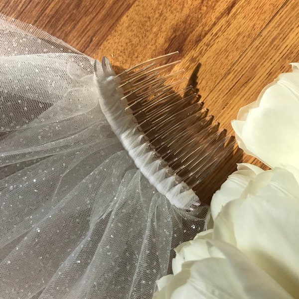 Glitter wedding veil ivory glitter bridal veil sparkle veil tulle with glitter one tier veil raw cut edge veil cathedral long sparkling veil