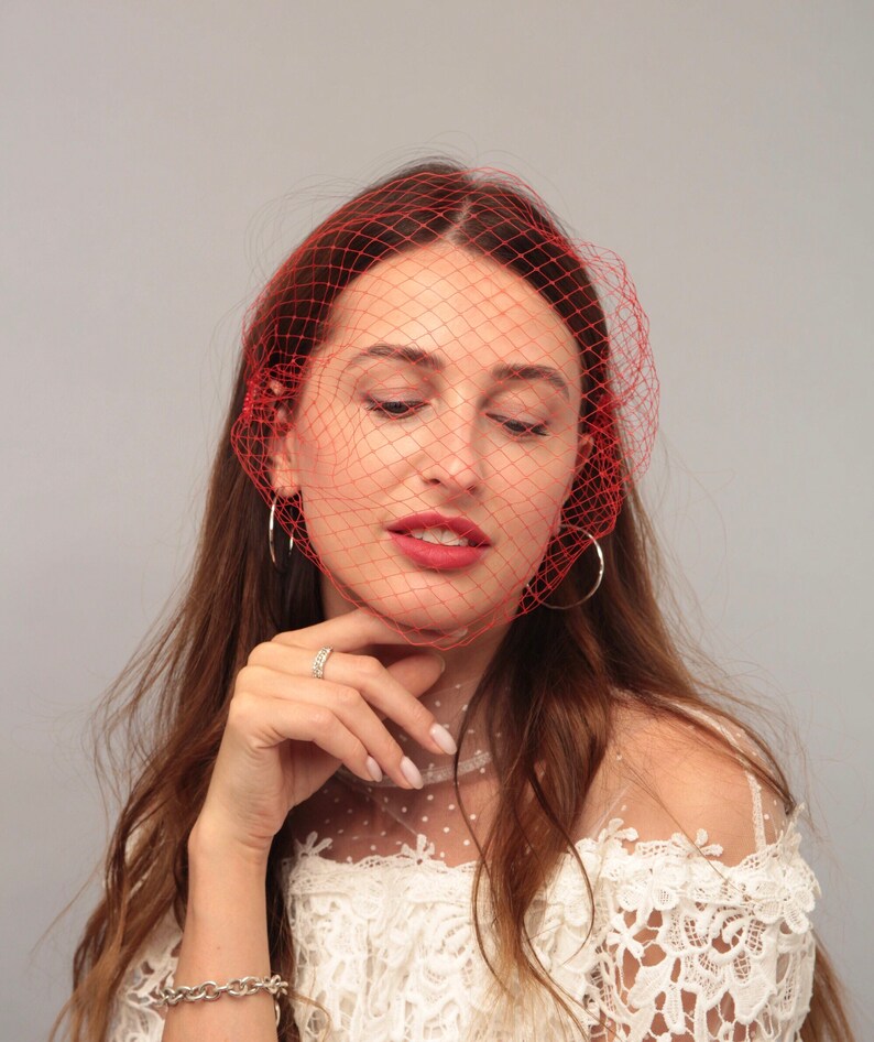 Red birdcage veil wedding veil cage veil red hair piece bird Etsy