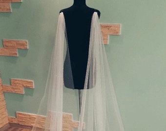 Bridal cape veil bridal veil long veil cape sparkle veil glitter veil ivory shiny veil white cathedral veil wedding veil cape fingertip