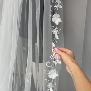 Flower veil lace veil embroidered veil wedding lace veil with leaves floral veil 3D flowers wedding veil floral long veil lace veil