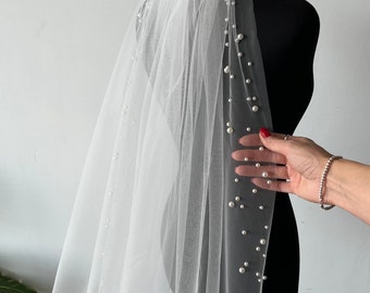 Veil wedding veil pearl veil wedding cathedral veil bridal veil chapel veil pearls fingertip veil pearl edge veil short veils for wedding