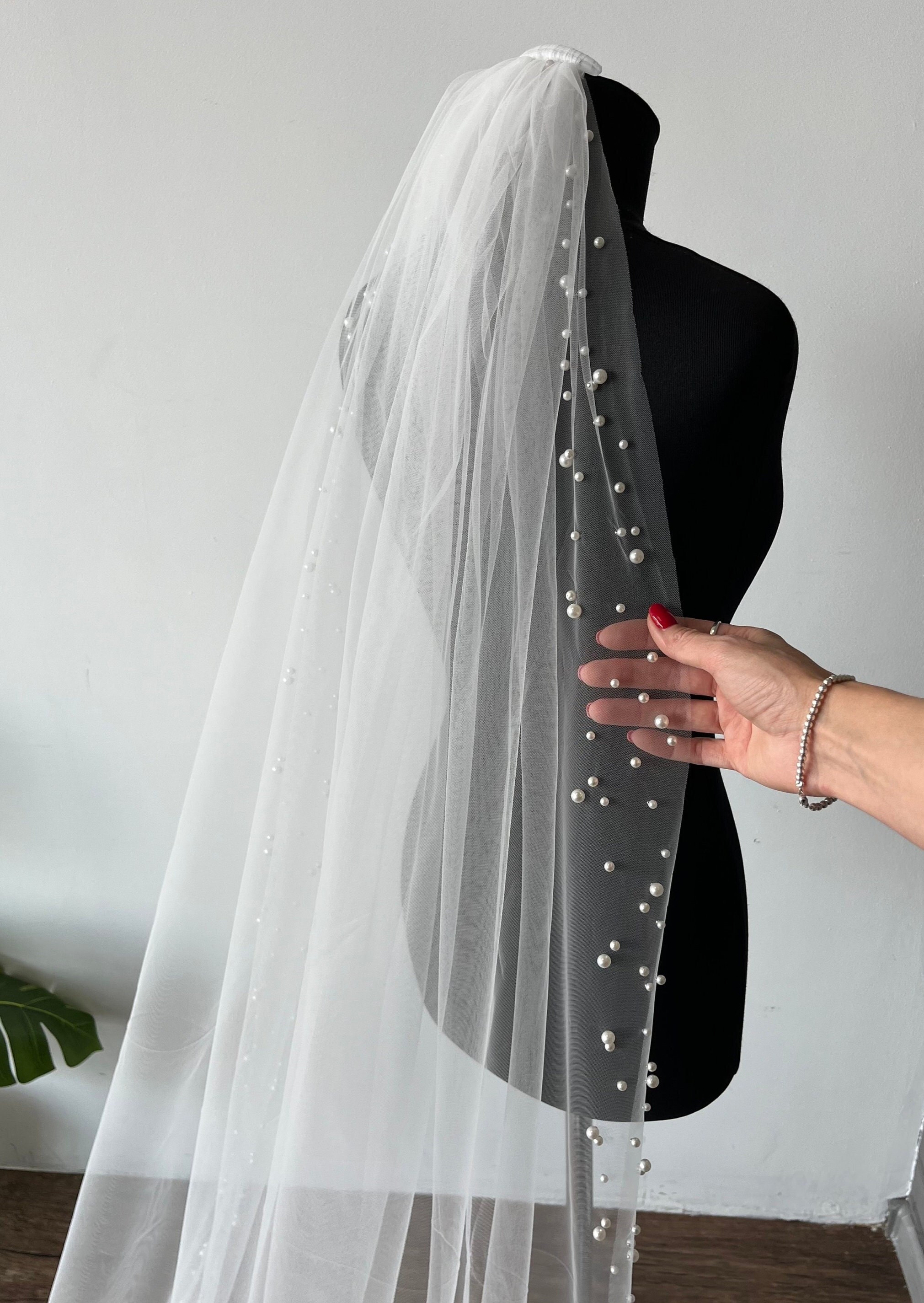 Bmirth Bridal Veils Pearl Veil Cathedral Long Wedding Veils