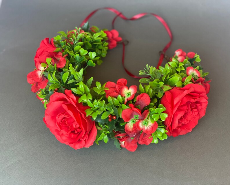 Red Flower Crown Rose Crown Flower Hair Wreath Bridal Floral Etsy