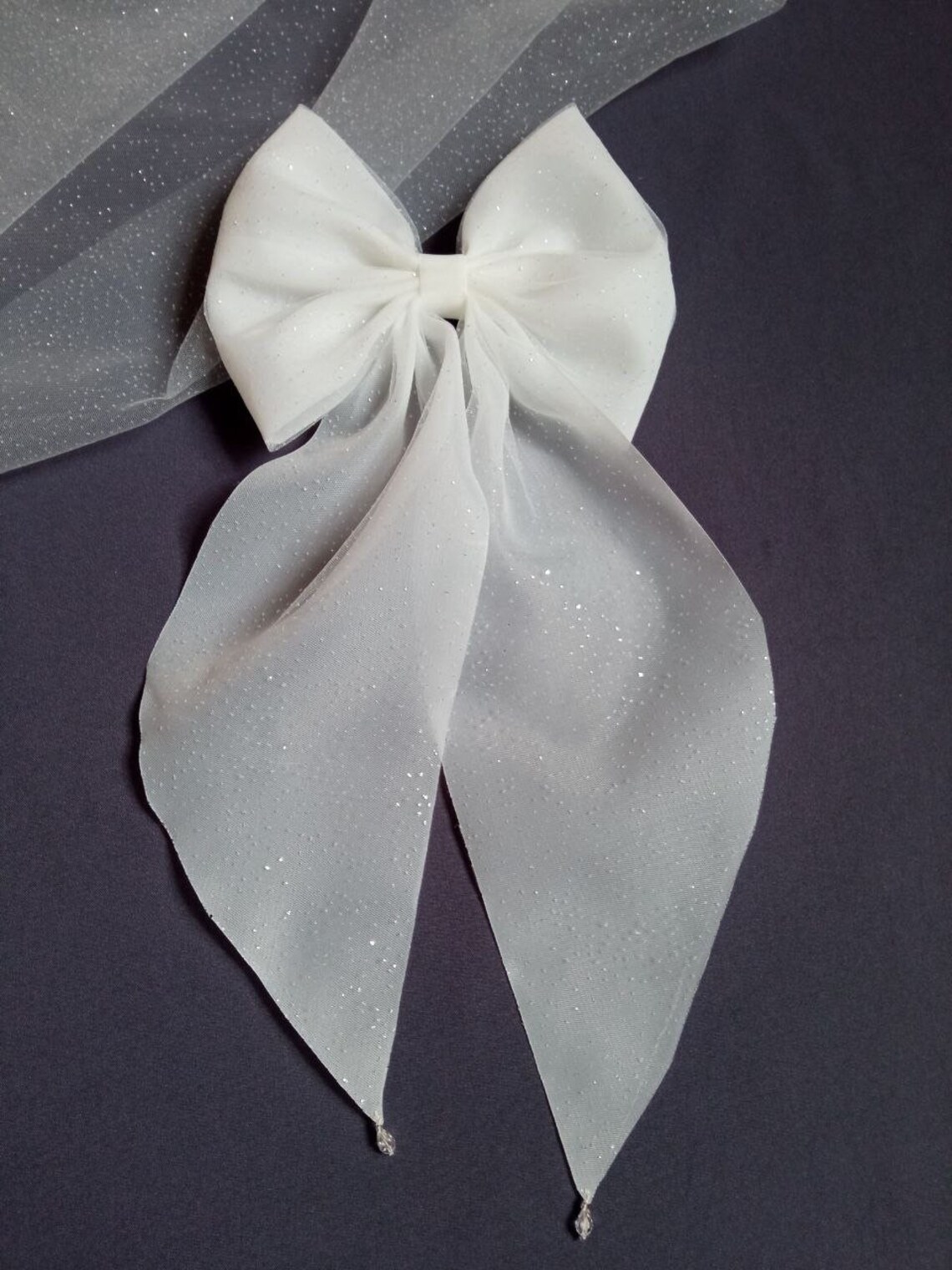 Hair Bow Glitter Bridal Bow Hair Wedding Hair Bow Bride Hair Etsy