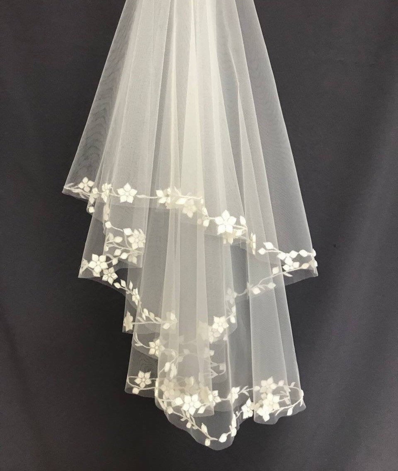 Wedding Veil Ivory 3D Flower Glitter Bridal Veil Sparkle Etsy