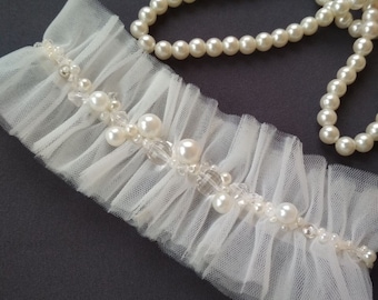 Wedding garter ivory bridal garter lace garter bride boho ivory wedding accessories bride toss garter keepsake garter custom garter pearls