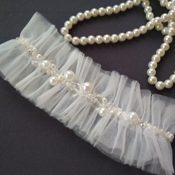 Wedding garter ivory bridal garter lace garter bride boho ivory wedding accessories bride toss garter keepsake garter custom garter pearls