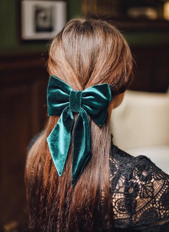 Blue Bow for Adult, Velvet Hair Ribbon Clip Barrette for Women