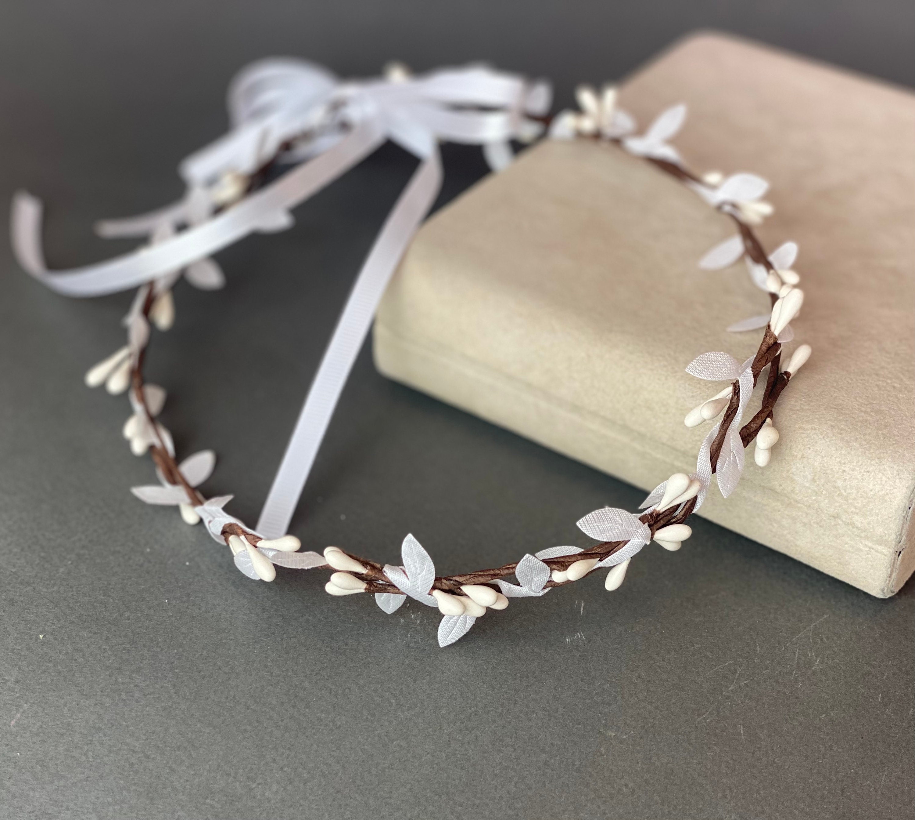 White leaf flower crown wedding headpiece flower girl crown Etsy