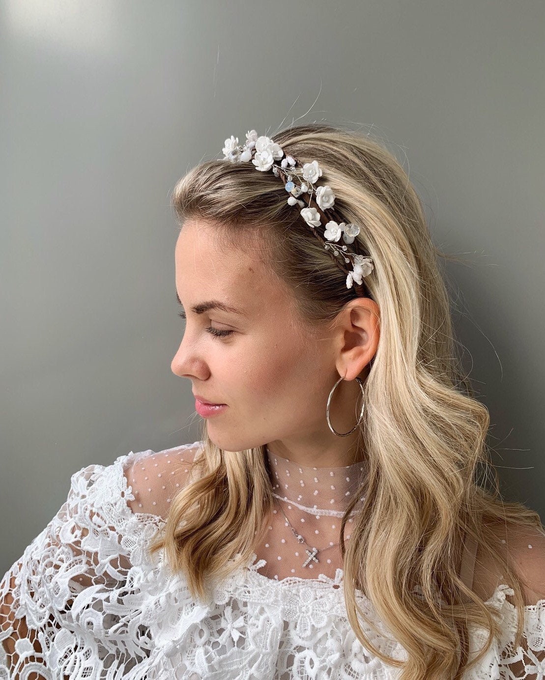 White Flower Headband Adult Floral Head Pice Wedding Wreath - Etsy