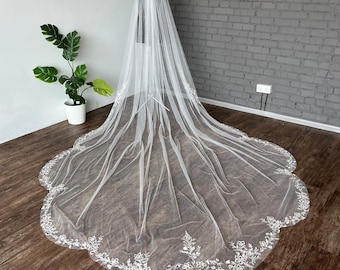 Cathedral veil lace veil floral veil glitter wedding veil flower bridal veil lace veil royal lenght veil long veil chapel length veil floor