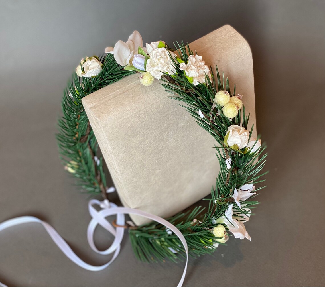 Christmas Flower Crown Adult Winter Flower Crown Wedding Etsy