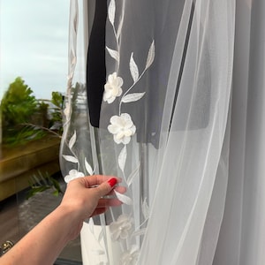 Floral veil wedding embroidered floral veil embroidery veil wedding lace veil with leaves veil 3D flowers wedding veil floral long veil