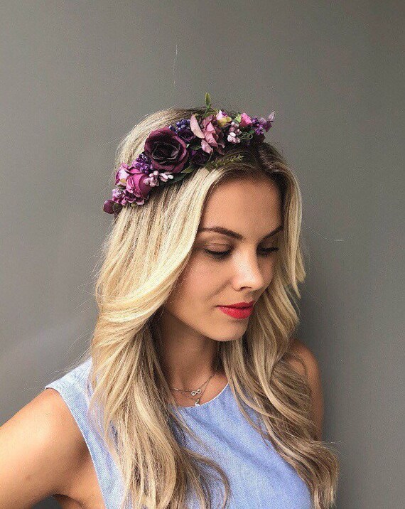 Purple Flower Crown Wedding Hair Crown Wedding Halo Bridal Etsy