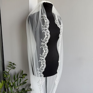 Veil flower lace wedding veil embroidery cathedral veil lace floral bridal veil handmade floor length veil wedding lace veil embroidery edge