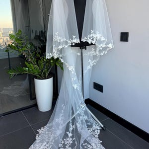 Hochzeitsschleier mit blush und Spitze Schleier Stickerei Blätter Brautschleier Bodenschleier Kathedralen Schleier Spitze zweireihiger Schleier Spitzenbesatz