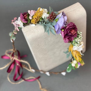 Burgundy white flower crown wedding floral headpiece flower girl headband wedding accessories adult bridal hairpiece bridesmaid hair flowers