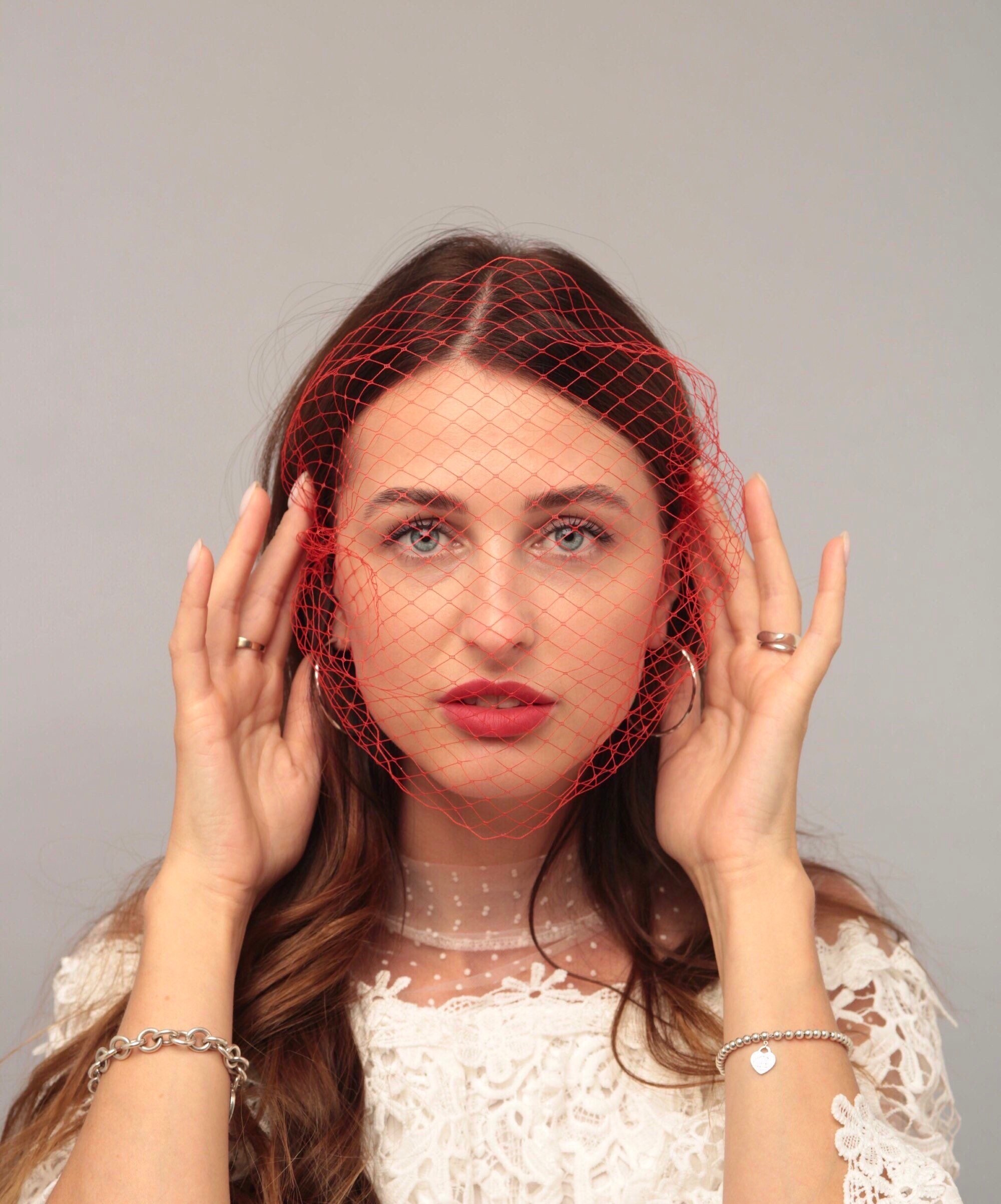 Red birdcage veil wedding veil cage veil red hair piece bird Etsy