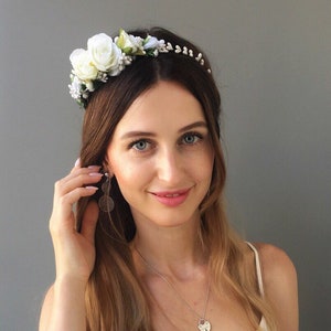 Couronne de fleurs blanches halo de fleurs de mariage couronne de mariée couronne de fleurs mariage coiffe de fleurs mariage couronne de cheveux couronne de fille de fleur boho couronne de mariée image 2