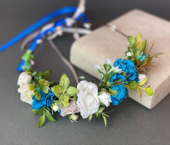 Blue White Flower Crown Wedding Navy Blue Floral Crown Flower
