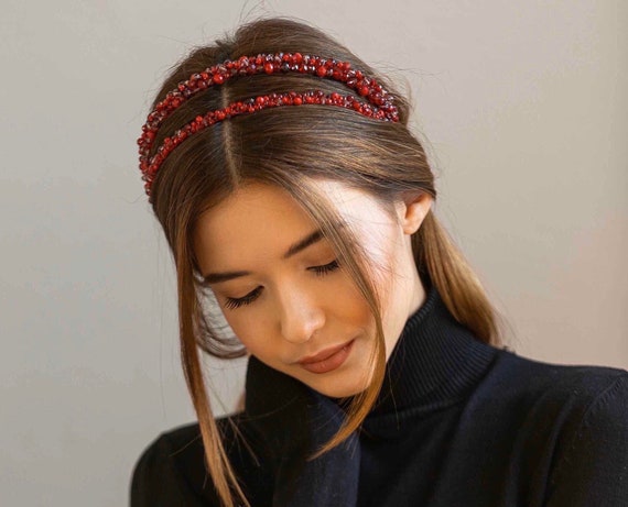 YARN & INK Cerchietto Sottile Con Strass Nero - Accessorio Capelli Elegante E Comodo Per Donna E Ragazza