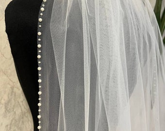 Beaded wedding veil pearls edge bridal veil short veil elbow veil fingertip length veil for bride veil cathedral long pearl veil with beads