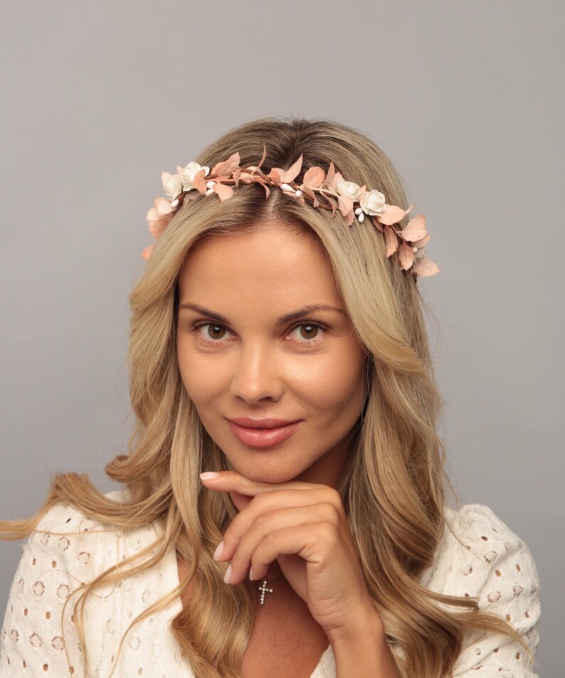 White blush flower crown wedding floral crown wedding headband Etsy