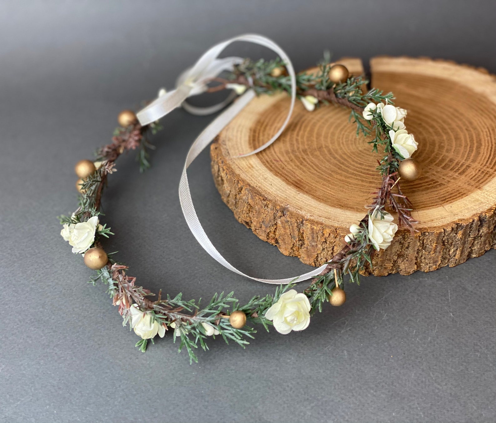 Ivory Gold Flower Crown Flower Girl Crown Bridal Headpiece Etsy