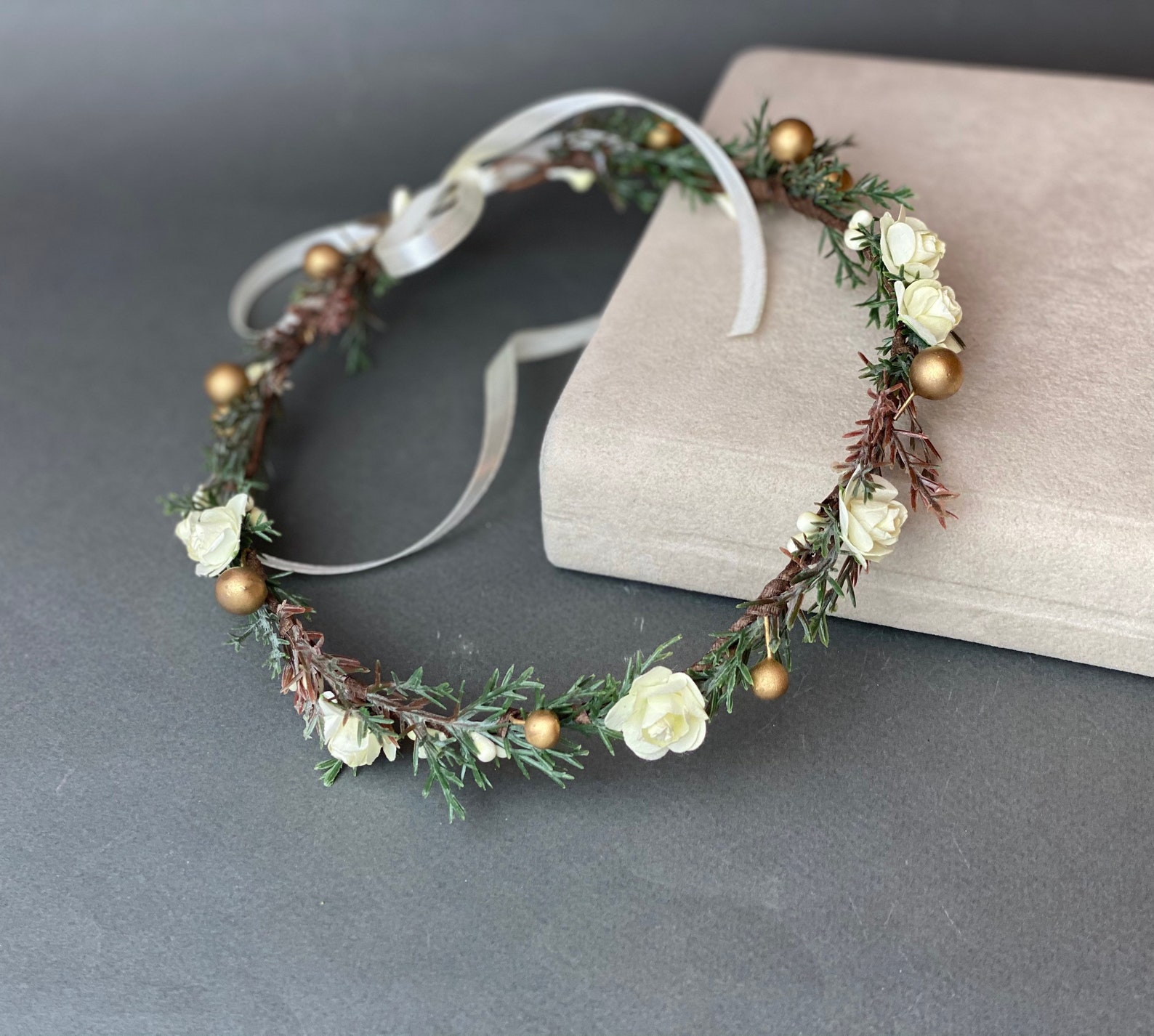 Ivory Gold Flower Crown Flower Girl Crown Bridal Headpiece Etsy