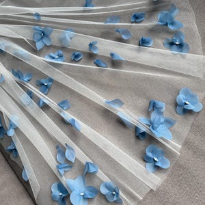 Veil blue flowers veil wedding veil floral 3D flower veil cathedral veil bridal veil floral long veil floral veil wedding flower veil chapel