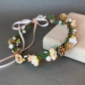 Winter hair wreath white christmas headband winter floral crown winter green crown winter wedding flower crown christmas hair accessories