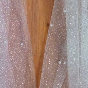Bridal Hair Bow: Glitter Tulle, Pearl Veil, Wedding Barrette image 6