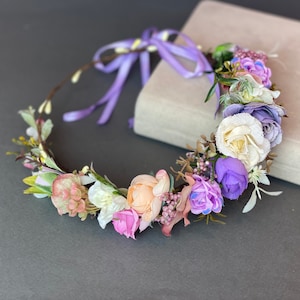 Flower crown wedding blush purple floral headpiece floral crown flower girl headband bridesmaid hair flowers bridal hairpiece flower halo