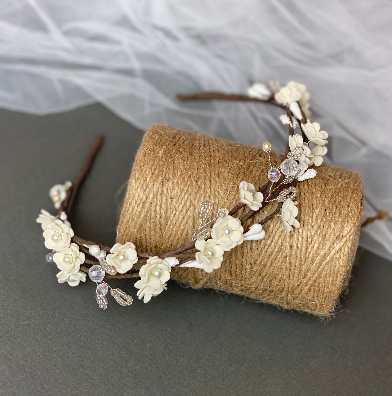 White flower headband adult floral head pice wedding wreath Etsy
