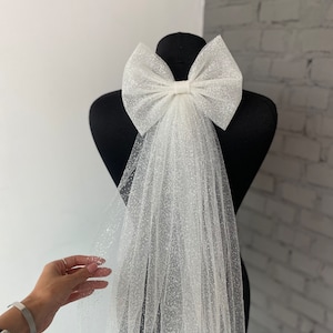 Veil glitter veil with bow glitter veil bow wedding veil glitter bridal veil bow hair comb veil wedding bow veil short veil fingertip veil