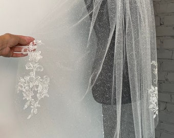 Glitter veil lace wedding veil glitter wedding veil cathedral wedding veil bridal veil glitter veil shimmer veil short sparkly veil long