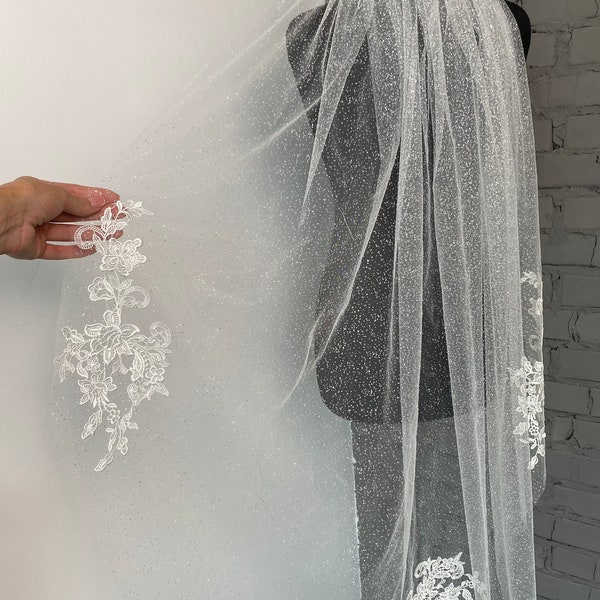 Glitter veil lace wedding veil glitter wedding veil cathedral wedding veil bridal veil glitter veil shimmer veil short sparkly veil long