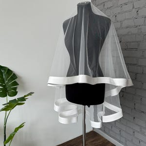 Veil ribbon veil satin ribbon veil wedding veil long satin trim veil satin edge bridal veil blusher veil sheer veil cathedral veil two tier