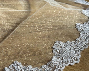 Wedding glitter veil lace veil wedding cathedral veil comb long bridal veil tulle veil lace chapel length veil lace fingertip veil glitter