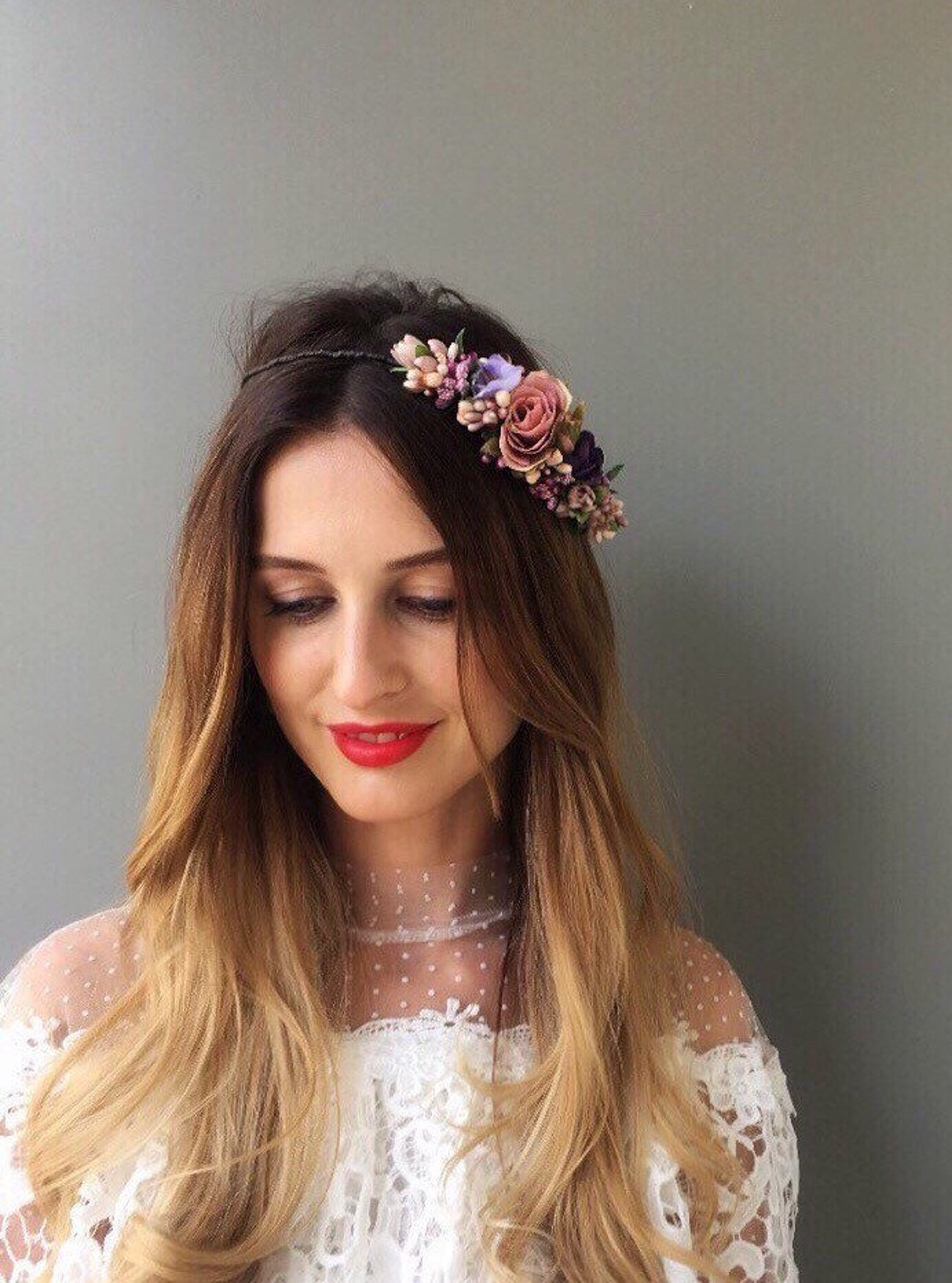 Purple Flower Crown Wedding Flower Headpiece Bridal Floral Etsy