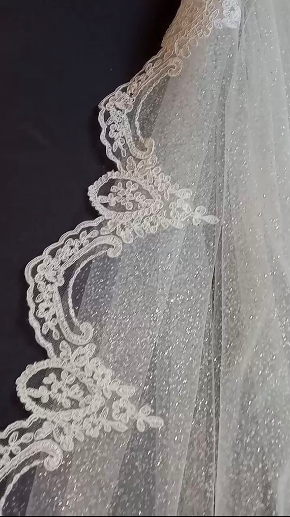 bridal glitter veil ivory sparkle tulle 120'' inches bride