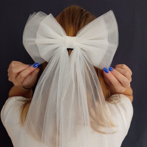 Hair Bow Woman Bridal Bow Wedding Tulle Hair Bow Bachelorette Etsy