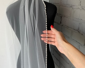 Beaded veil wedding veil pearl bridal veil short veil wedding chapel veil fingertip veil pearls edge veil cathedral long veil embroidered