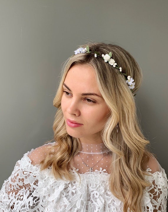 White Flower Crown Wedding Flower Hair Wreath Flower Girl Crown Floral Crown Wedding Headband Leaf Crown Maternity Crown Bridesmaid Crown
